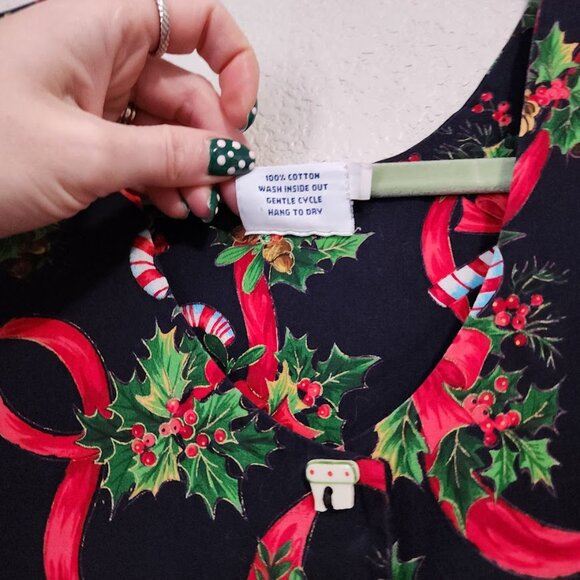 DOGWOOD LANE Holly Candy Cane Christmas Jumper Dress Pockets Ceramic Buttons M - Picture 10 of 12
